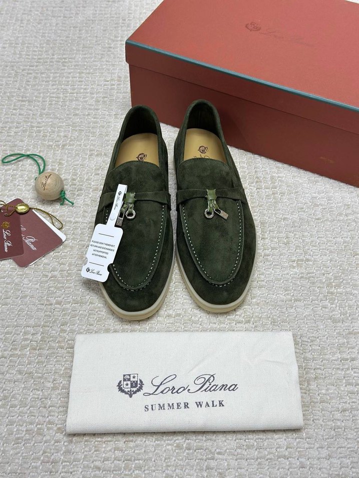 Loro pianaYeşil Süet Erkek Espadril Velcro Detaylı - Görsel 2