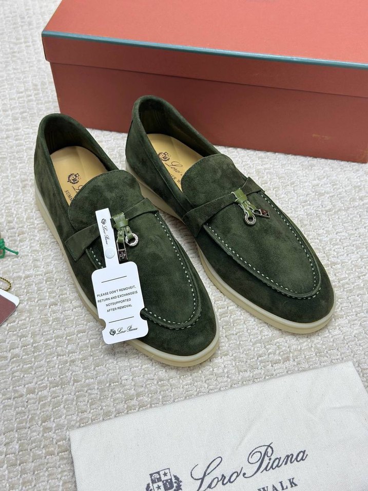 Loro pianaYeşil Süet Erkek Espadril Velcro Detaylı - Görsel 5