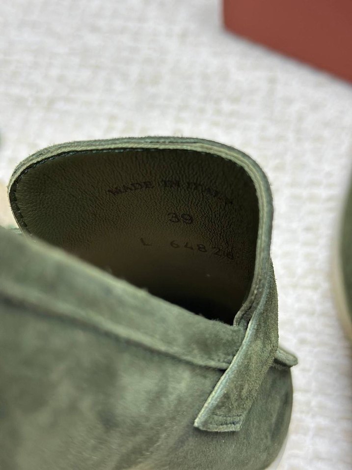 Loro pianaYeşil Süet Erkek Espadril Velcro Detaylı - Görsel 4