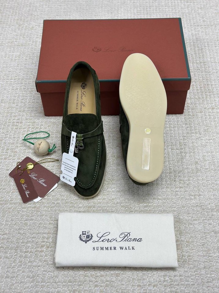 Loro pianaYeşil Süet Erkek Espadril Velcro Detaylı - Görsel 3