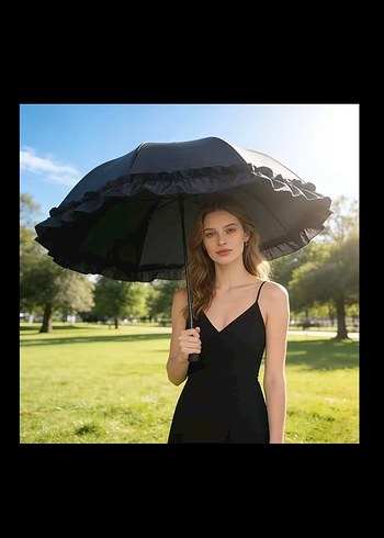 Krem Rengi Fırfırlı Katlanabilir Şemsiye - Görsel 5