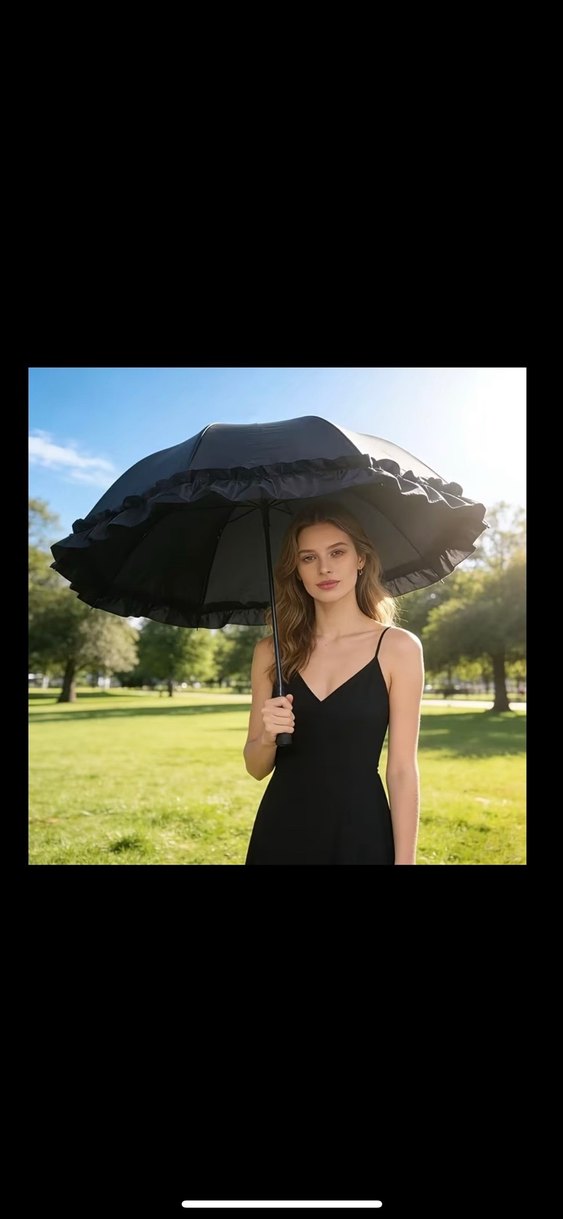 Krem Rengi Fırfırlı Katlanabilir Şemsiye - Görsel 5