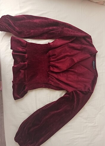 m Beden Bordo kadife bluz