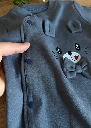 Gri Nakışlı Uzun Kollu Bebek Tulum - Görsel 2