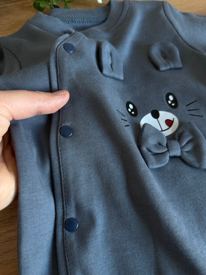 Gri Nakışlı Uzun Kollu Bebek Tulum - Görsel 2