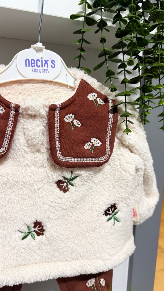 Kahverengi Kürk Detaylı Bebek Kız Tulumu - Görsel 2