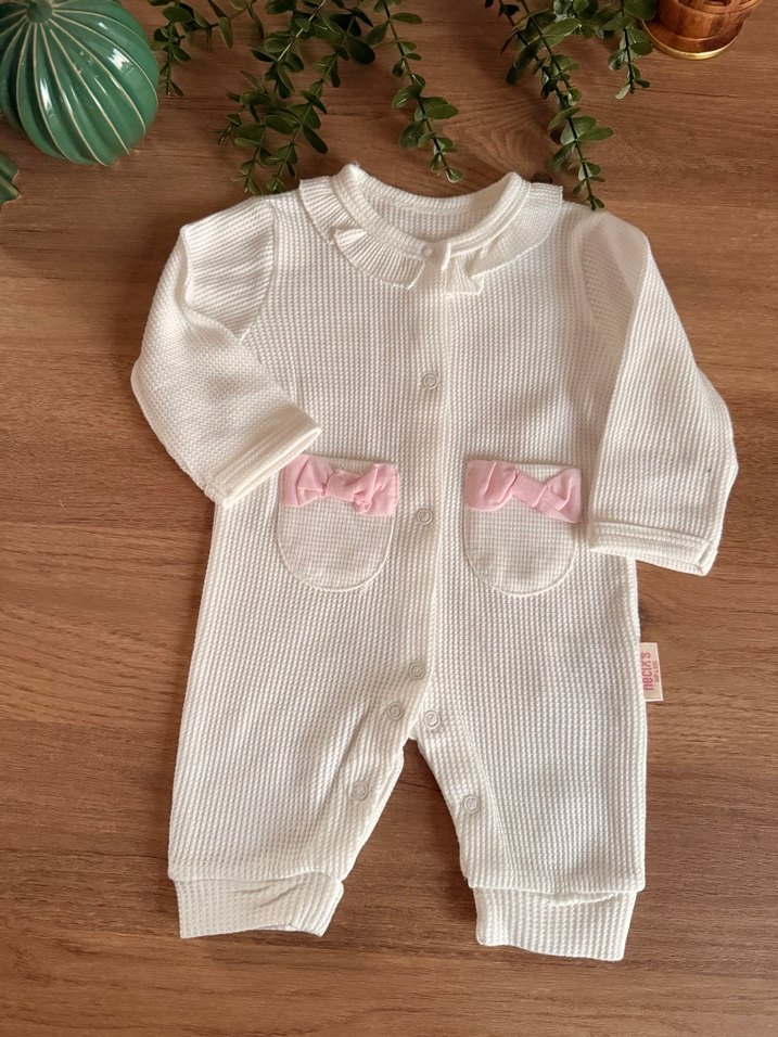 Nakışlı Örgü Bebek Kız Tulum - Pembe - Görsel 3