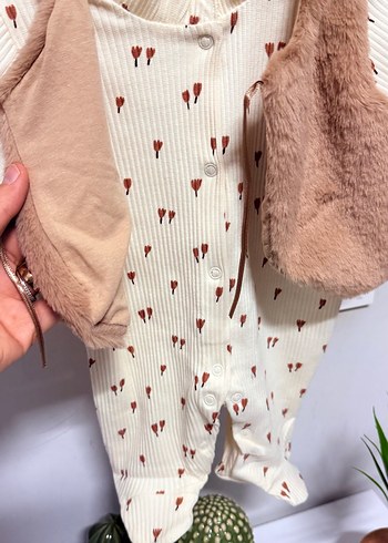 Kız Bebek Tüylü Kahverengi Tulum - Görsel 3