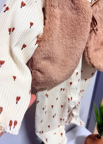 Kız Bebek Tüylü Kahverengi Tulum - Görsel 5