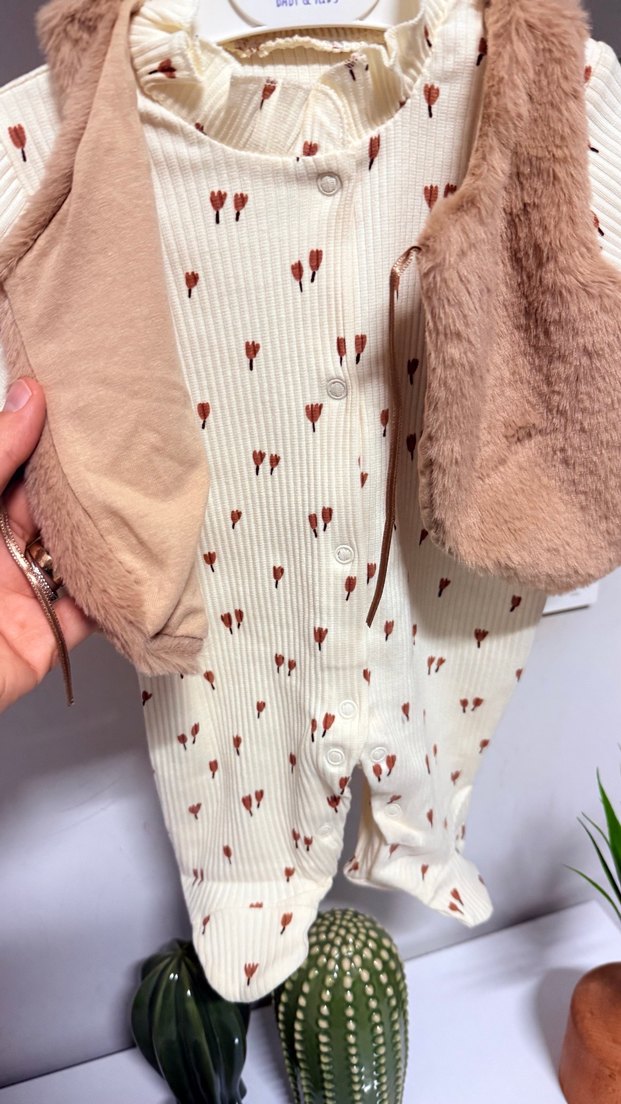 Kız Bebek Tüylü Kahverengi Tulum - Görsel 3