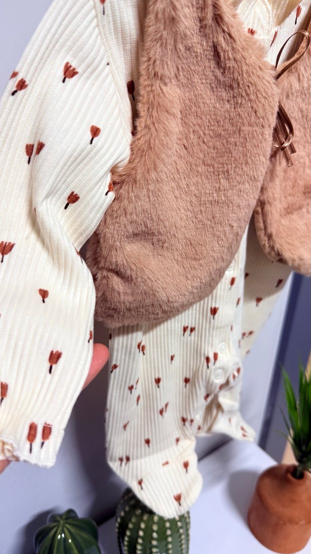 Kız Bebek Tüylü Kahverengi Tulum - Görsel 5