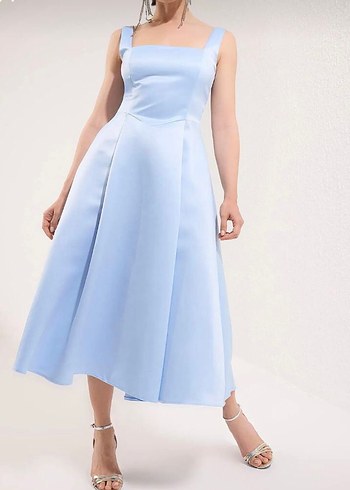 Mavi Midi A Kesim Elbise - Görsel 5