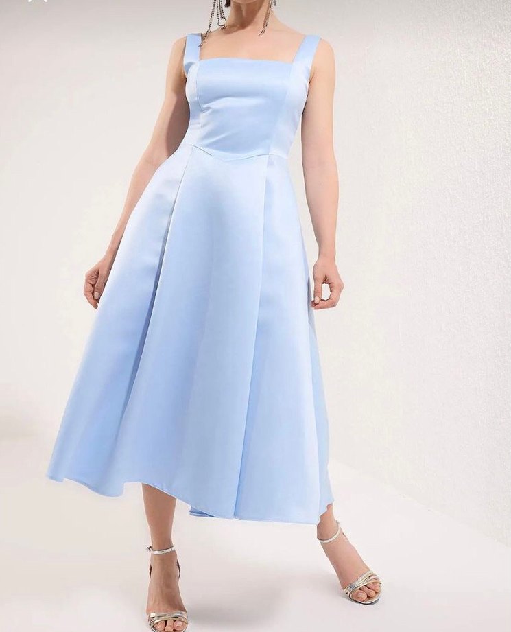 Mavi Midi A Kesim Elbise - Görsel 5