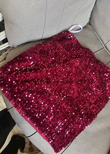 Pembe Payetli Midi Mini Etek - Görsel 3