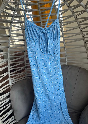 Mavi İp Askılı Uzun Günlük Elbise - Görsel 2