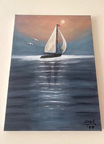 Tasarımcı Gemi Desenli Yağlı Boya Tablo