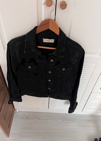 Düğmeli Siyah Kadın Denim Ceket