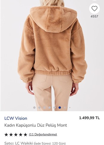 LC Waikiki Kadın Kapüşonlu Bej Peluş Mont