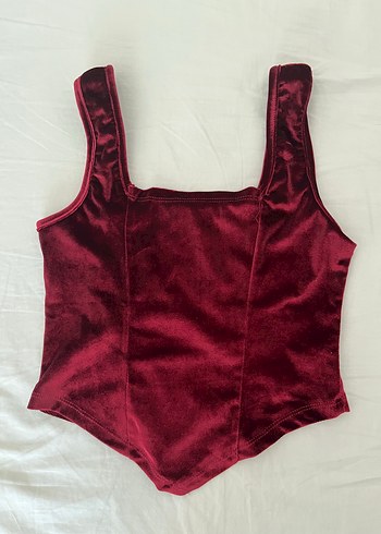 bordo korse görünümlü crop/bluz