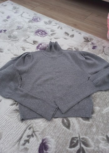 Kadın Gri Boğazlı Kısa Örgü Kazak - Görsel 3