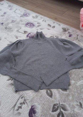 Kadın Gri Boğazlı Kısa Örgü Kazak - Görsel 2