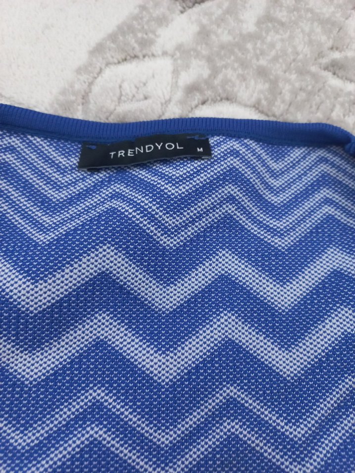 Mavi Uzun Kollu Örgü Triko Kadın Kazak - Görsel 5