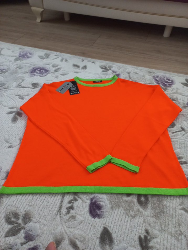 Uzun Kollu Turuncu Kadın Sweatshirt - Görsel 3