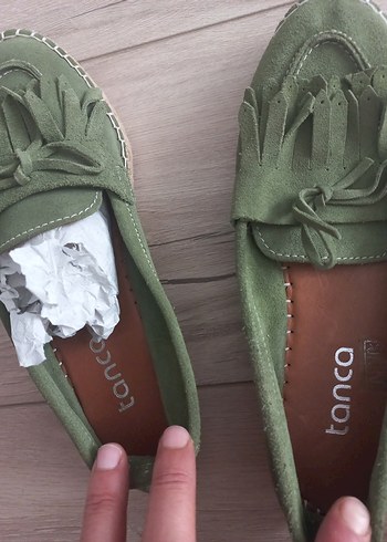 36 Beden Yeşil Süet Püsküllü Kadın Dolgu Topuk Espadril