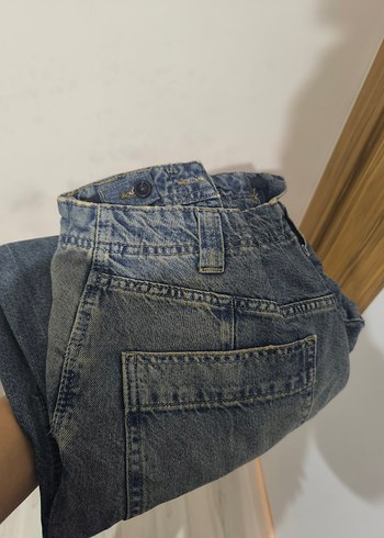 Gri Mavi Bol Kesim Kadın Kot Pantolon