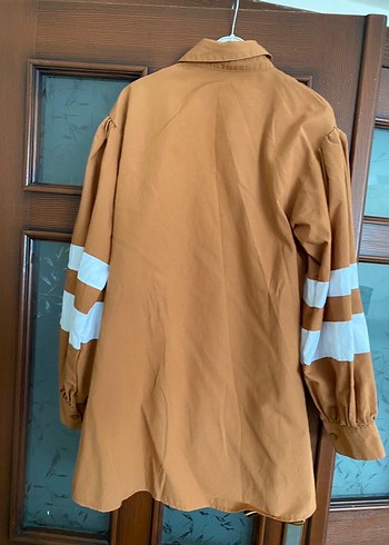 Düğmeli Camel Midi Kadın Ceket gömlek