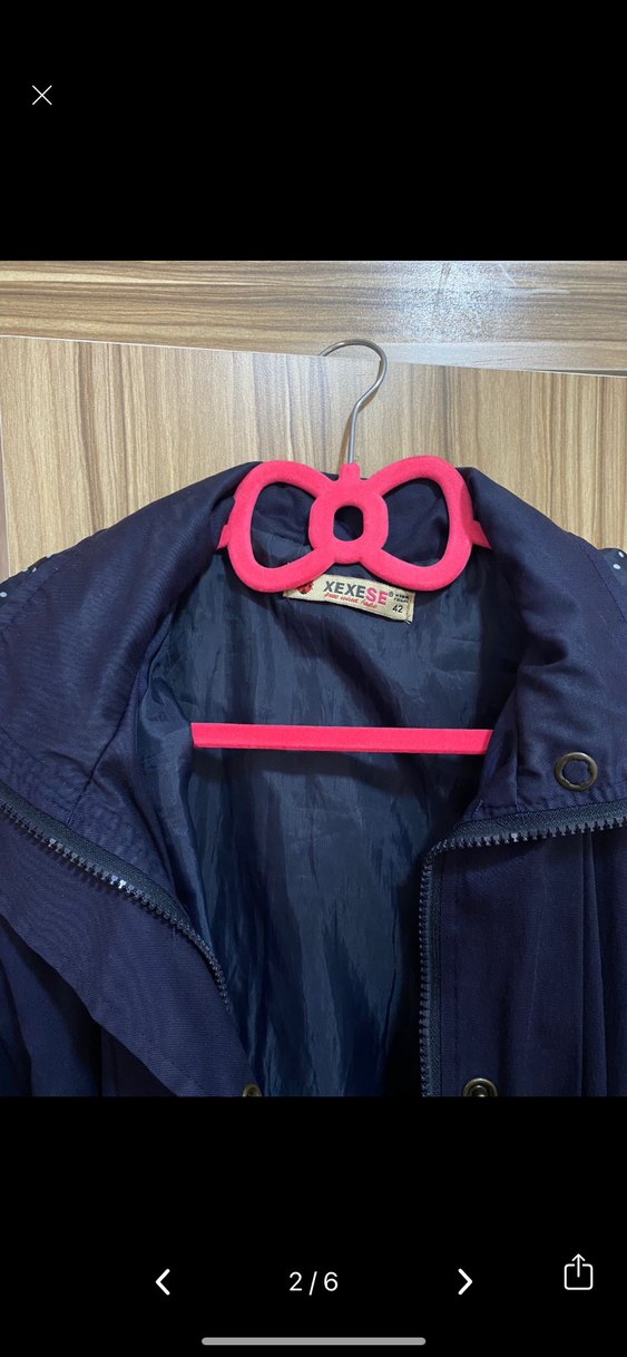 Düğmeli Uzun Lacivert Kadın Yağmurluk - Görsel 4