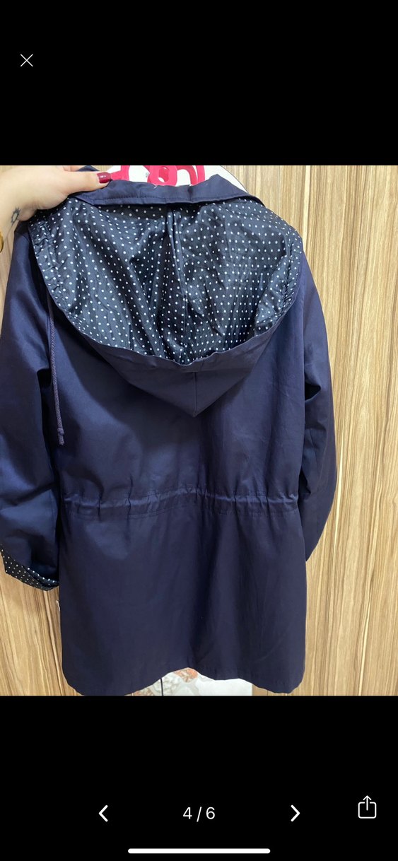 Düğmeli Uzun Lacivert Kadın Yağmurluk - Görsel 3