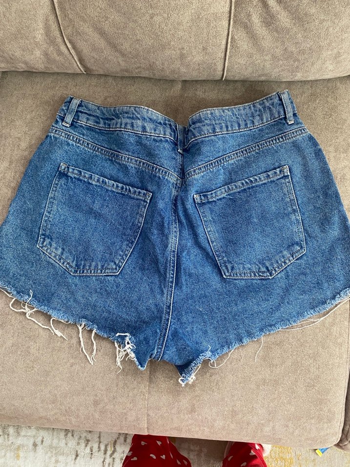 Düğmeli Kadın Mavi Mini Denim Şort - Görsel 2