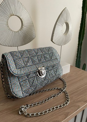 Zincir Detaylı Siyah Örgü Kadın Çanta - Görsel 8