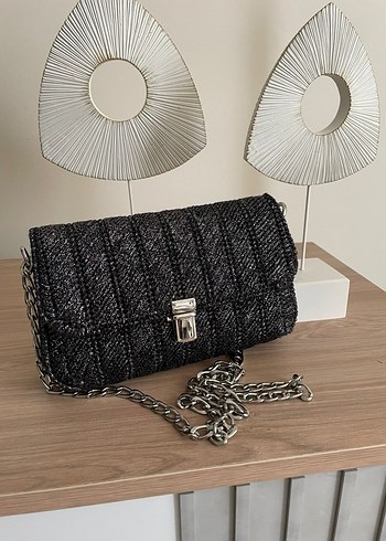 Zincir Detaylı Siyah Örgü Kadın Çanta - Görsel 12