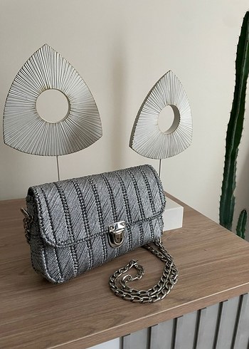 Zincir Detaylı Siyah Örgü Kadın Çanta - Görsel 15