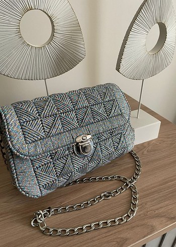 Zincir Detaylı Siyah Örgü Kadın Çanta - Görsel 11