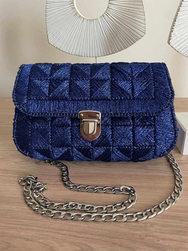 Zincir Detaylı Siyah Örgü Kadın Çanta - Görsel 4