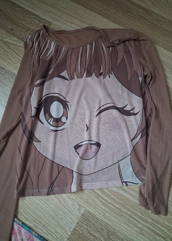 Kız Çocuk Kahverengi Baskılı Uzun Kollu Anime Şeffaf sweat - Görsel 4