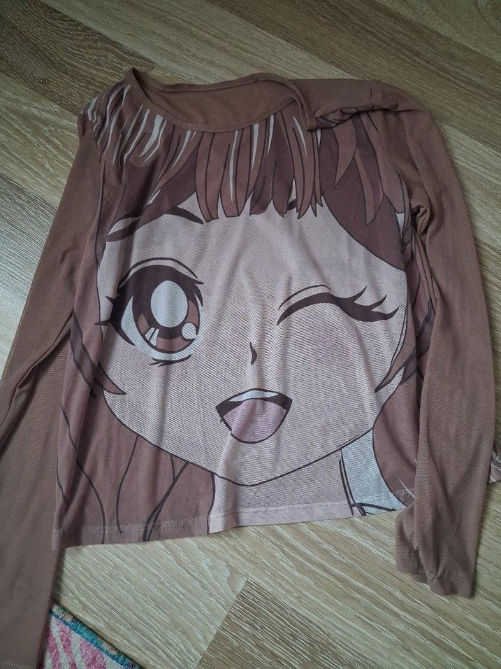 Kız Çocuk Kahverengi Baskılı Uzun Kollu Anime Şeffaf sweat - Görsel 4