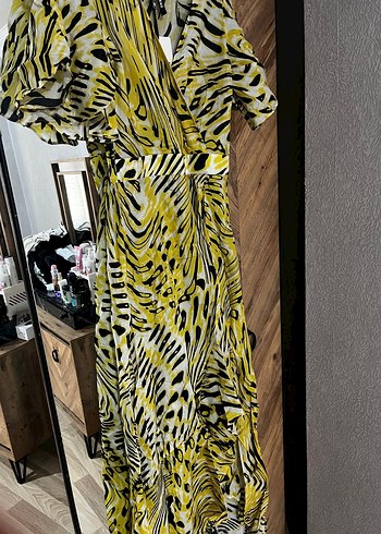 Nocturne Sarı Zebra Desenli Uzun Bohem Elbise - Görsel 5