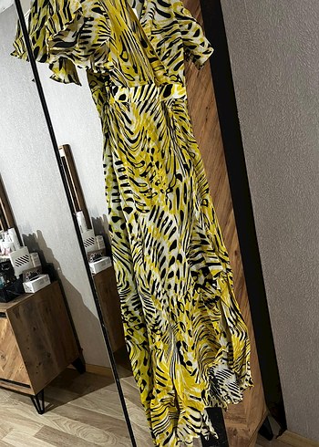 Nocturne Sarı Zebra Desenli Uzun Bohem Elbise - Görsel 6