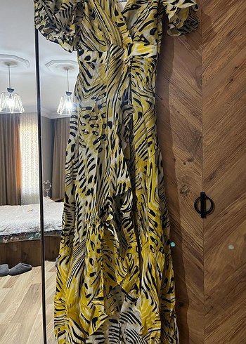 Nocturne Sarı Zebra Desenli Uzun Bohem Elbise - Görsel 10