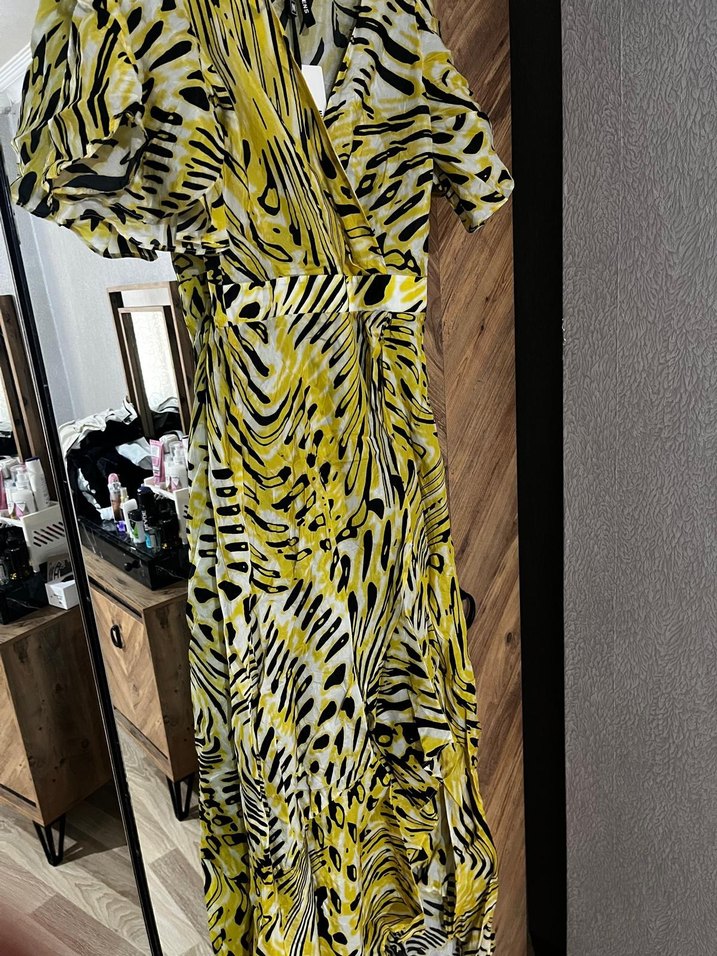 Nocturne Sarı Zebra Desenli Uzun Bohem Elbise - Görsel 5