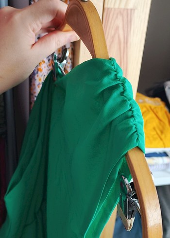 Yeşil Drapeli Uzun Straplez Elbise - Görsel 2