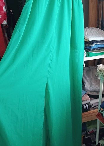 Yeşil Drapeli Uzun Straplez Elbise - Görsel 3