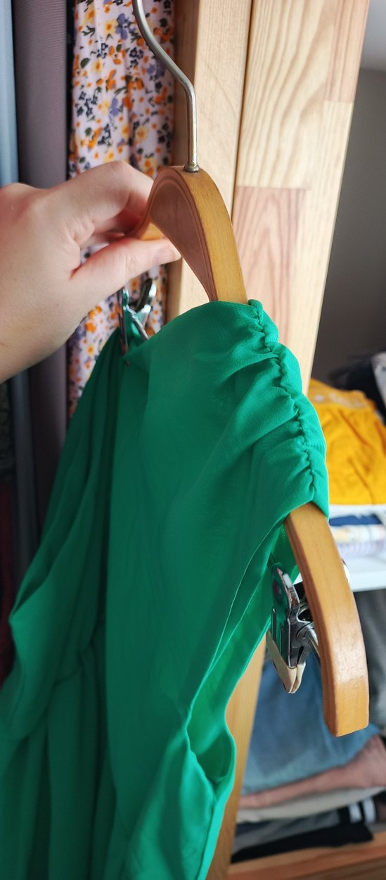 Yeşil Drapeli Uzun Straplez Elbise - Görsel 2