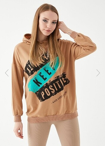 42 Beden Bej desenli sweatshirt