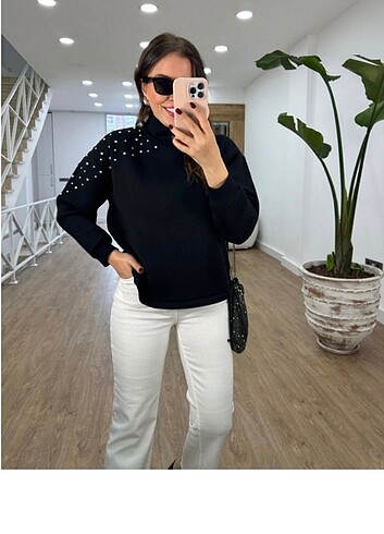 ipekyol Omzu taşlı siyah sweatshirt