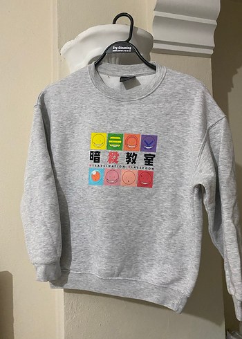 Gri Baskılı Salaş Kadın Sweatshirt